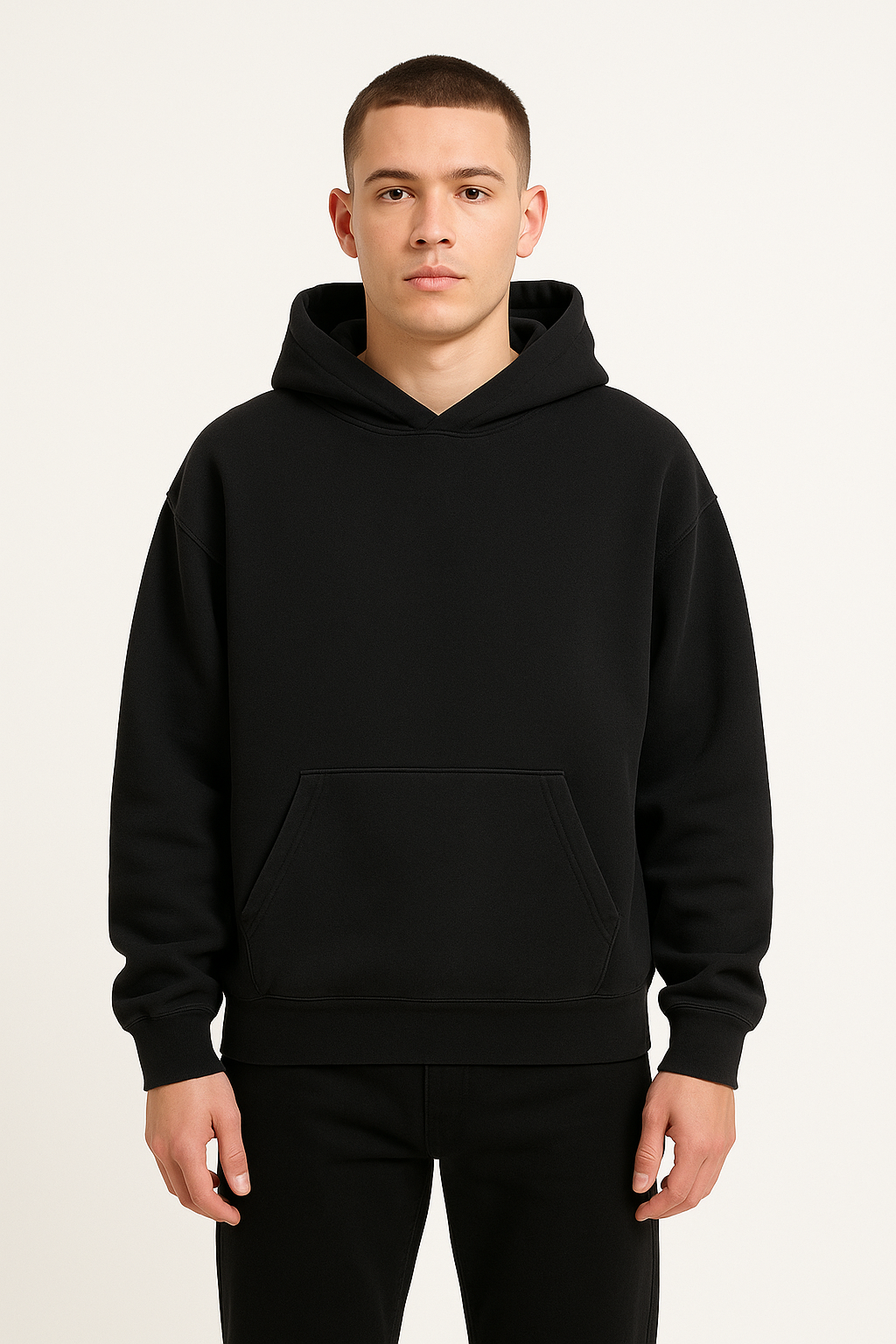 Hoodie Semi-oversize Negra Gramaje 300