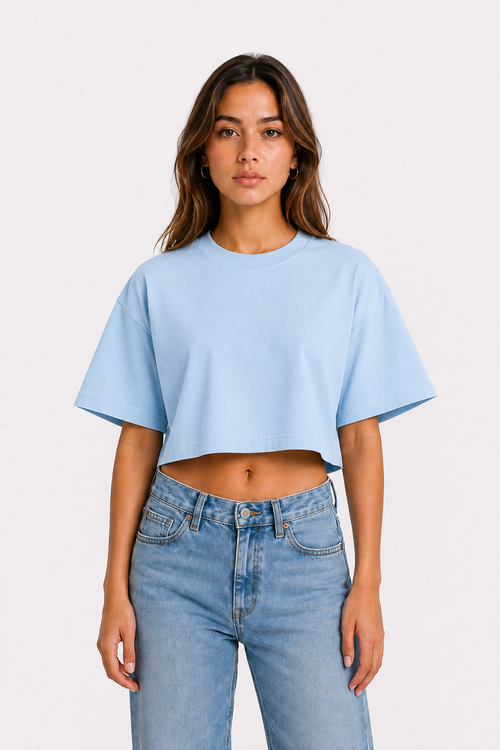 Crop Top Oversize 180g Azul Cielo