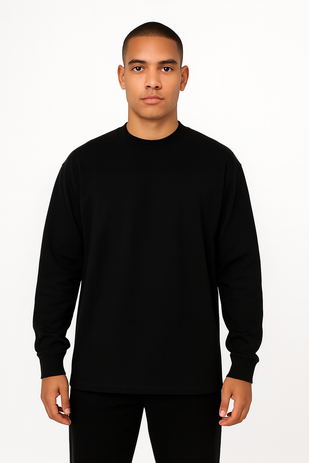 Playera Negra Manga Larga Oversize Gramaje 220