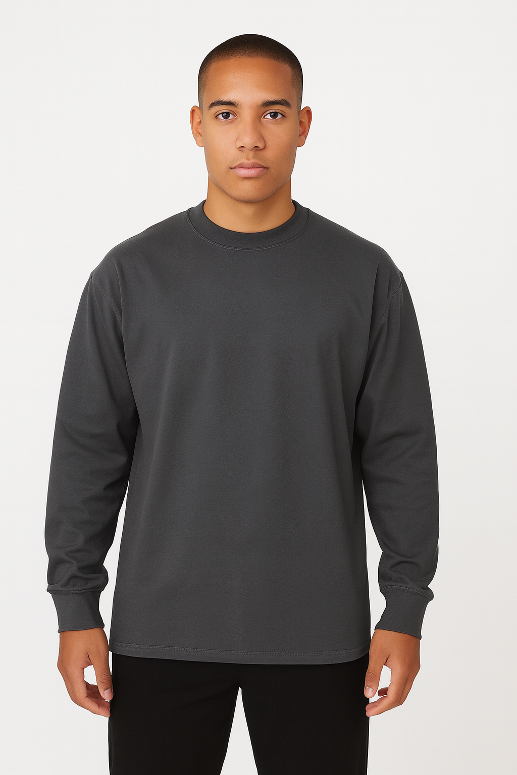 Playera Gris Grafito Manga Larga Oversize Gramaje 220