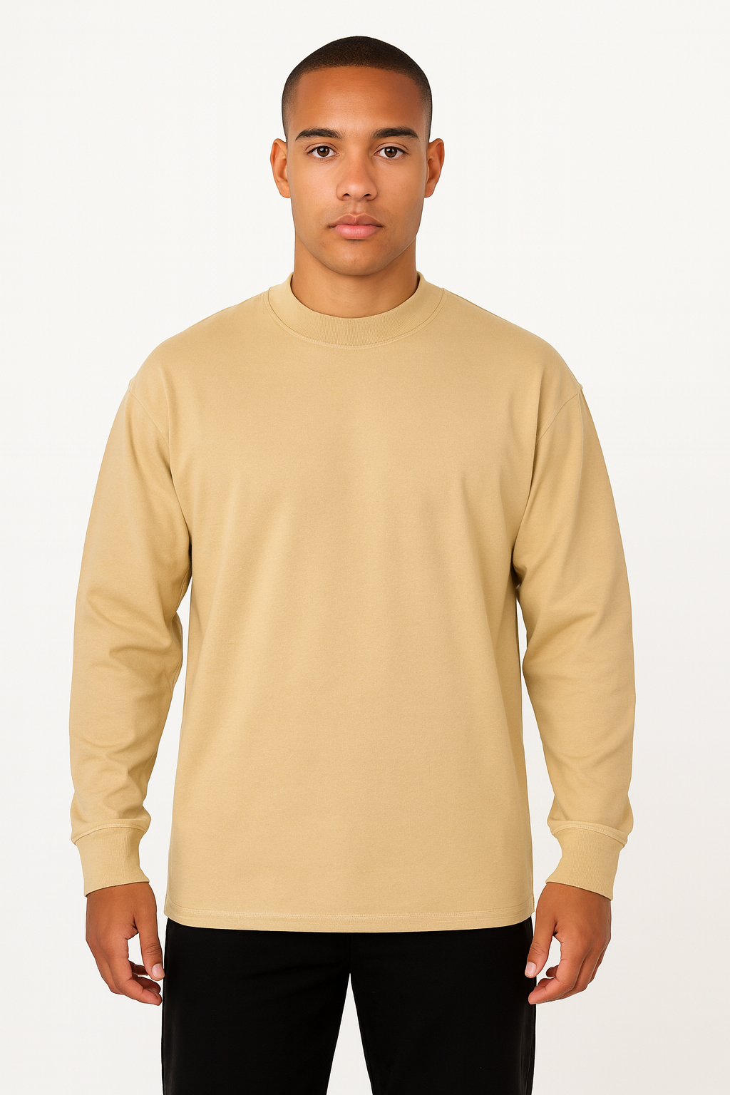 Playera Beige Manga Larga Oversize Gramaje 220